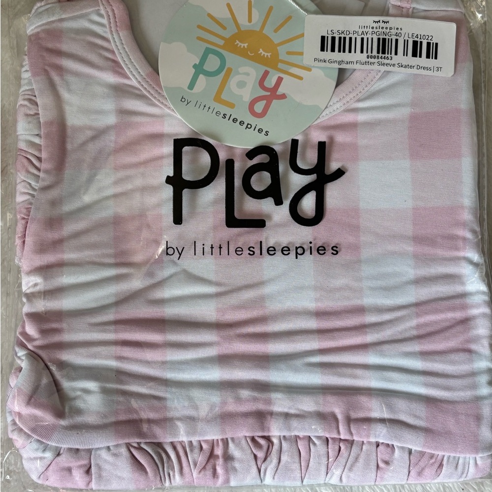 Little Sleepies Pink and White Gingham flutter sleeve twirl 3T